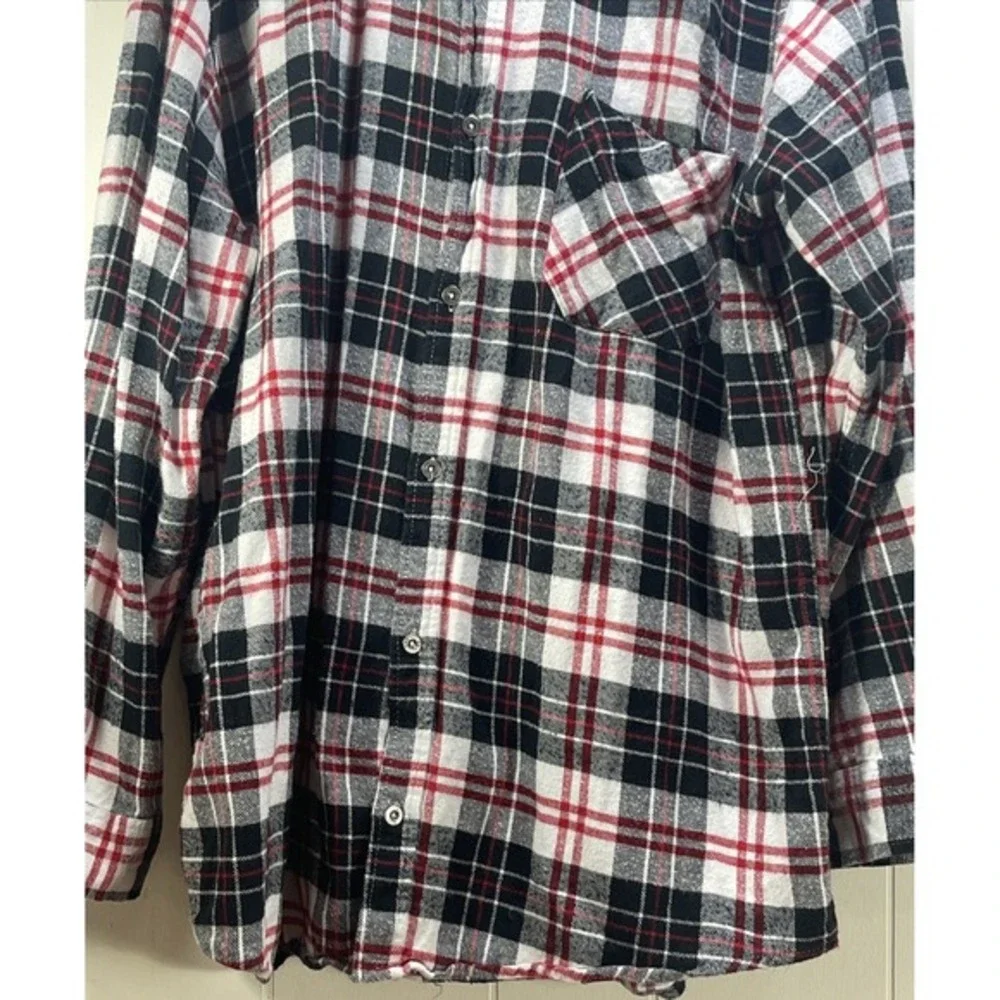 Key‎ Flannel Long Sleeve Button Up Shirt Red Black White Plaid farmcore  outddor